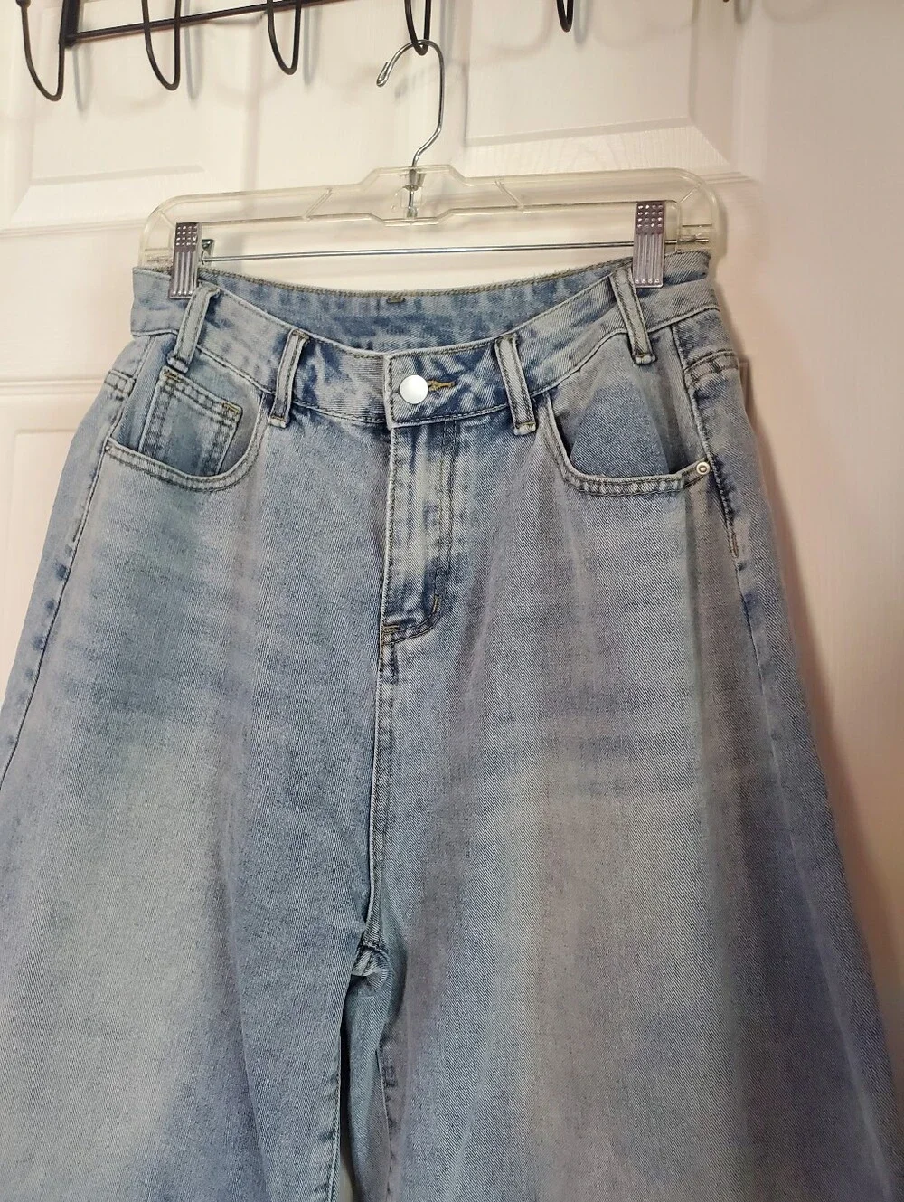 Baggy Light Wash Denim Culotte Shorts High-rise Relaxed Fit Women's Medium